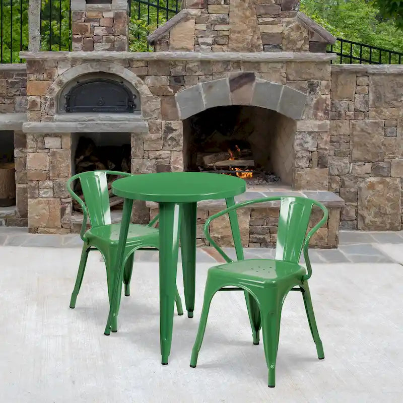 24 Round Metal Indoor-Outdoor Table Set with 2 Arm Chairs