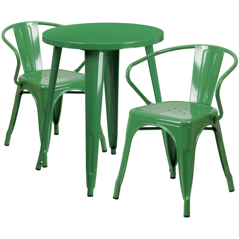 24 Round Metal Indoor-Outdoor Table Set with 2 Arm Chairs