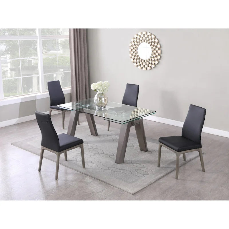 Somette Modern Dining Table with Extendable Glass Top & Solid Wood Legs