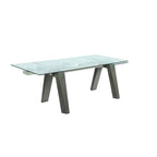 Somette Modern Dining Table with Extendable Glass Top & Solid Wood Legs