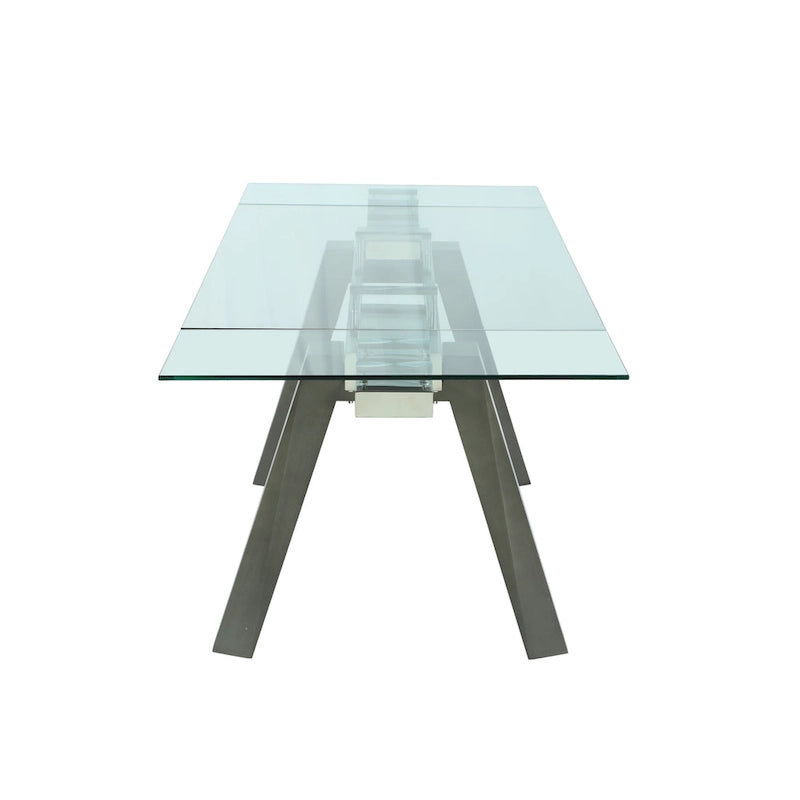 Somette Modern Dining Table with Extendable Glass Top & Solid Wood Legs