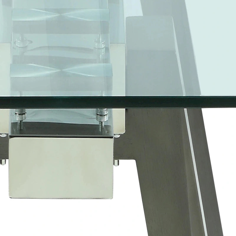 Somette Modern Dining Table with Extendable Glass Top & Solid Wood Legs