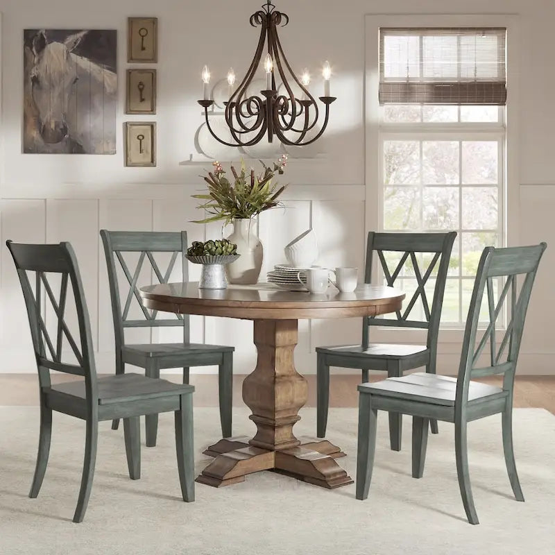 Eleanor Oak Round Solid Wood Top and X Back Chairs 5-piece Dining Set by iNSPIRE Q Classic