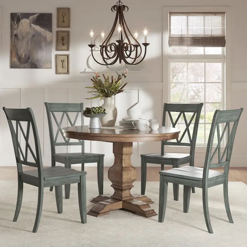 Eleanor Oak Round Solid Wood Top and X Back Chairs 5-piece Dining Set by iNSPIRE Q Classic