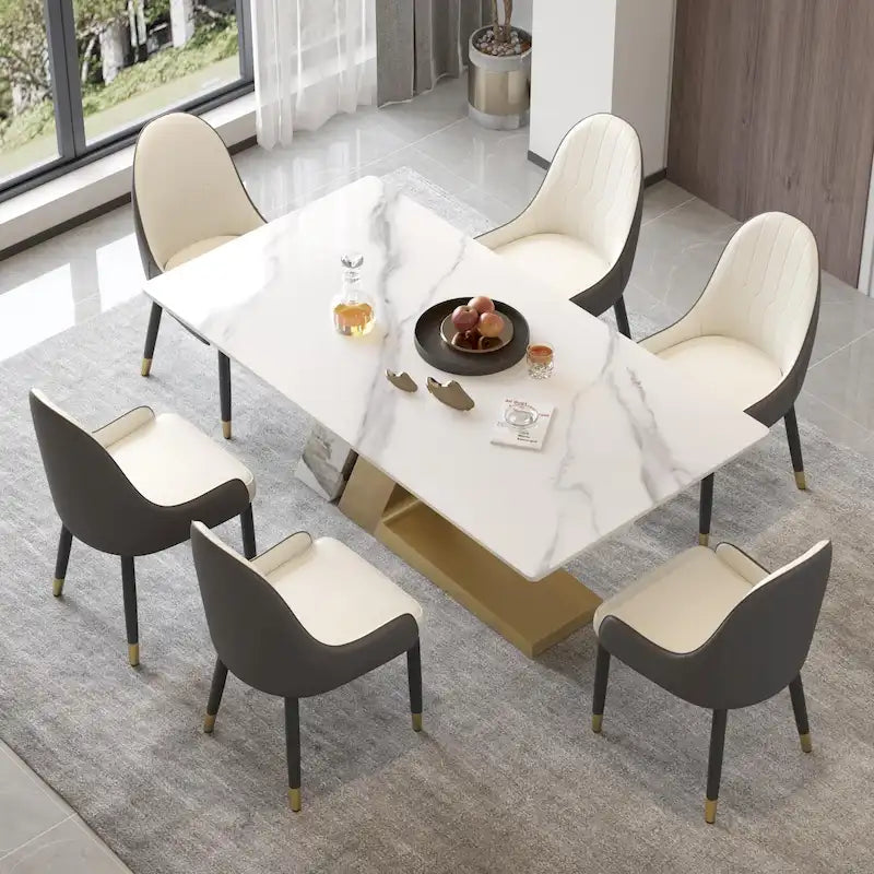 Faux Marble Dining Table Slate Table for Dining Room Kitchen