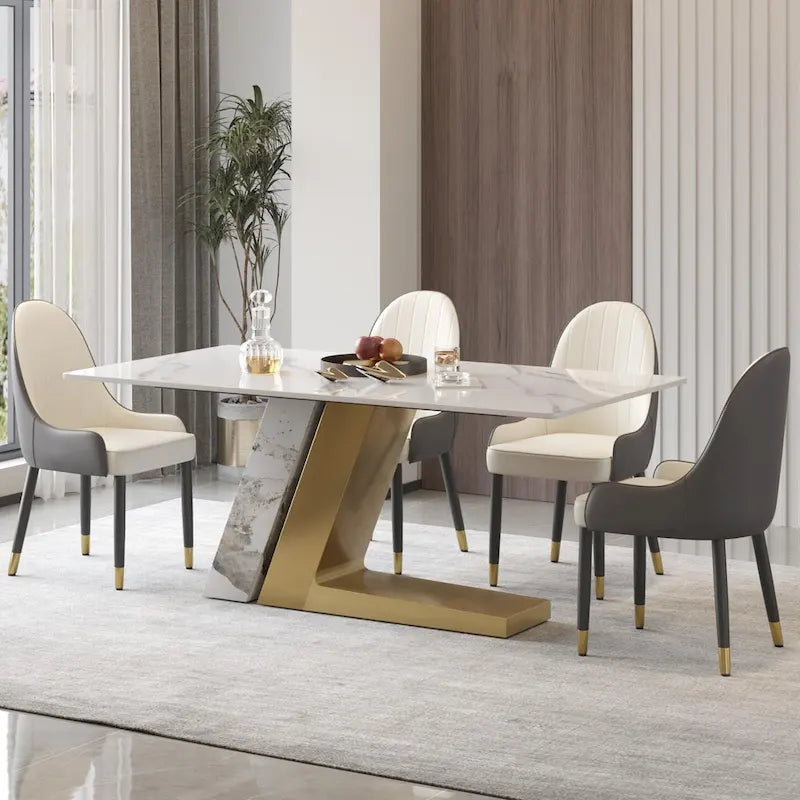 Faux Marble Dining Table Slate Table for Dining Room Kitchen