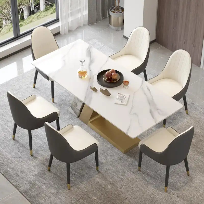 Faux Marble Dining Table Slate Table for Dining Room Kitchen