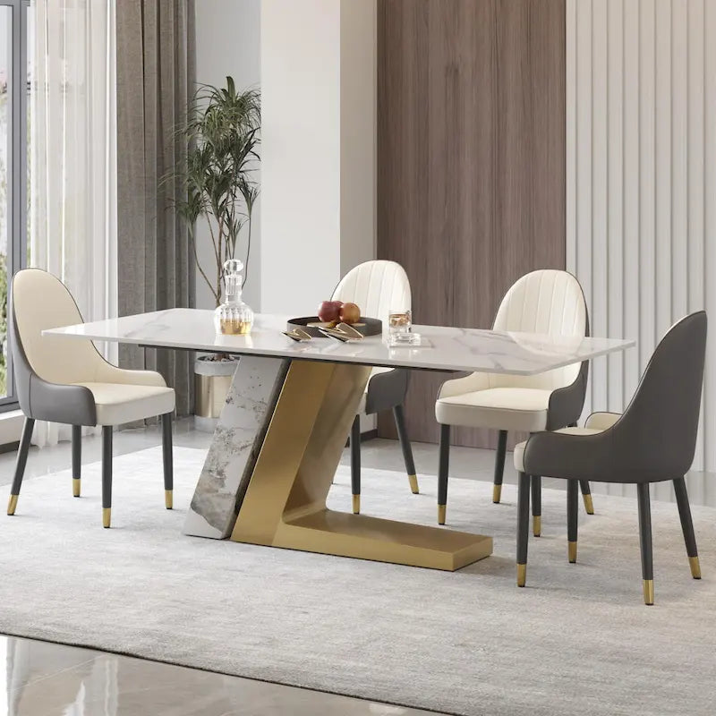 Faux Marble Dining Table Slate Table for Dining Room Kitchen