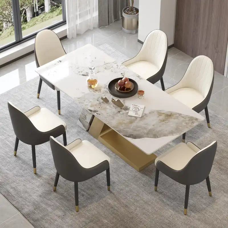 Faux Marble Dining Table Slate Table for Dining Room Kitchen