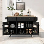Kitchen Cart with 5 Wheels with Storage Cabinet and 3 Drawers