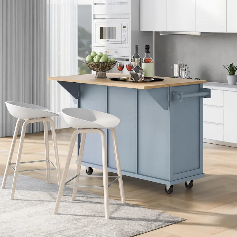 Kitchen Cart with 5 Wheels with Storage Cabinet and 3 Drawers