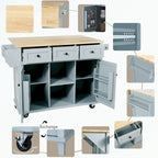 Kitchen Cart with 5 Wheels with Storage Cabinet and 3 Drawers