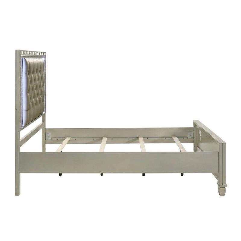 New Classic Furniture Deirde Gray And Sliver Bed with Tufted Headboard