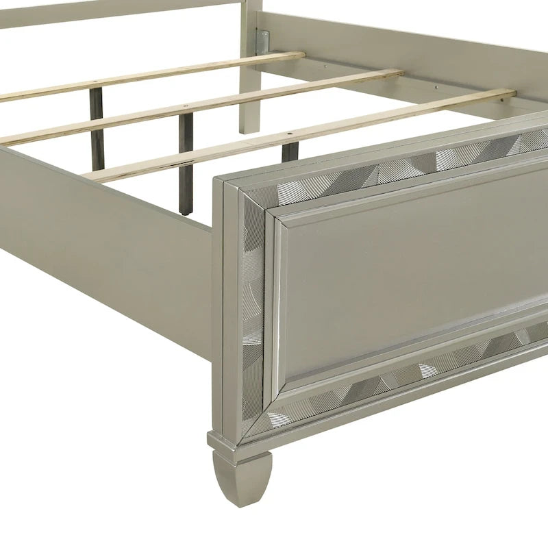 New Classic Furniture Deirde Gray And Sliver Bed with Tufted Headboard