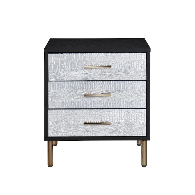 Myles Nightstand, White, Champagne & Gold Finish