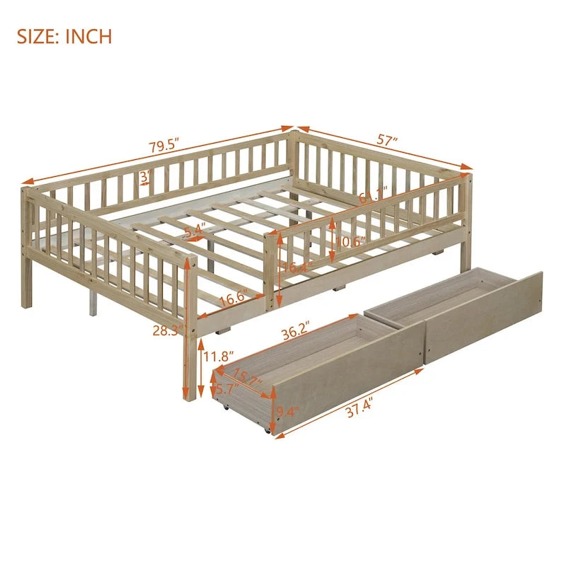 Platform bed Daybed Wood Bed with Two Drawers