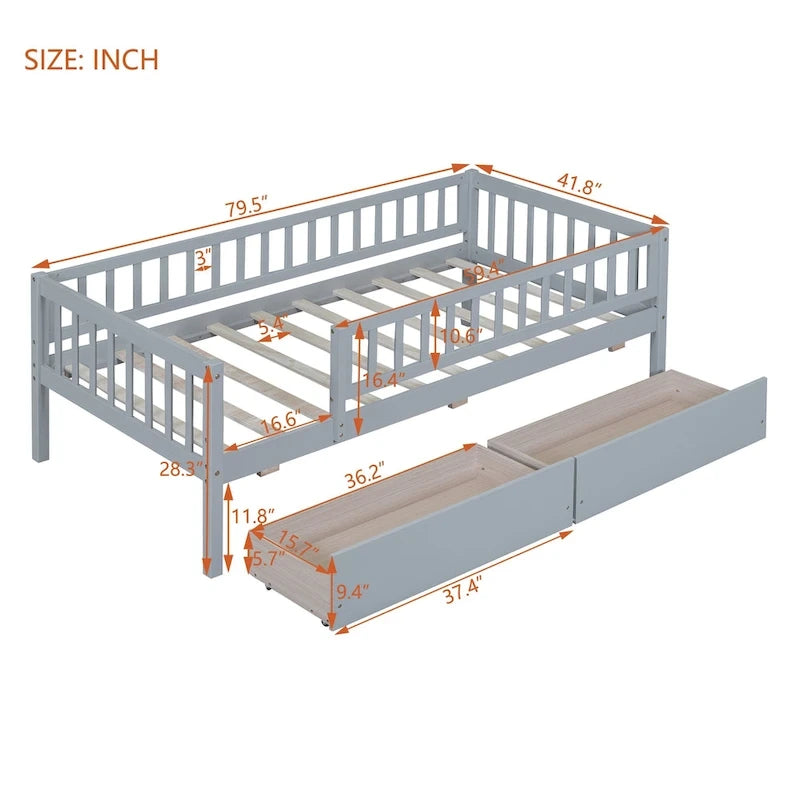 Platform bed Daybed Wood Bed with Two Drawers