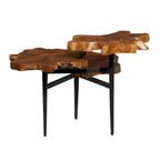 Teak Wood Handmade Live Edge 3 Tier Accent Table with Black Base - Brown - Roche River Decor - 36W x 34L x 24H
