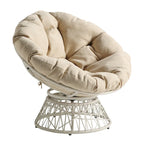 Papasan Chair with Round Pillow Cushion and Cream Wicker Weave