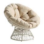 Papasan Chair with Round Pillow Cushion and Cream Wicker Weave