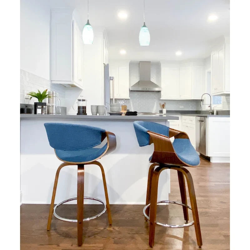 Carson Carrington Sauda 24 Fixed-Height Counter Stools with Bent Wood Legs & Round Footrest (Set of 2)