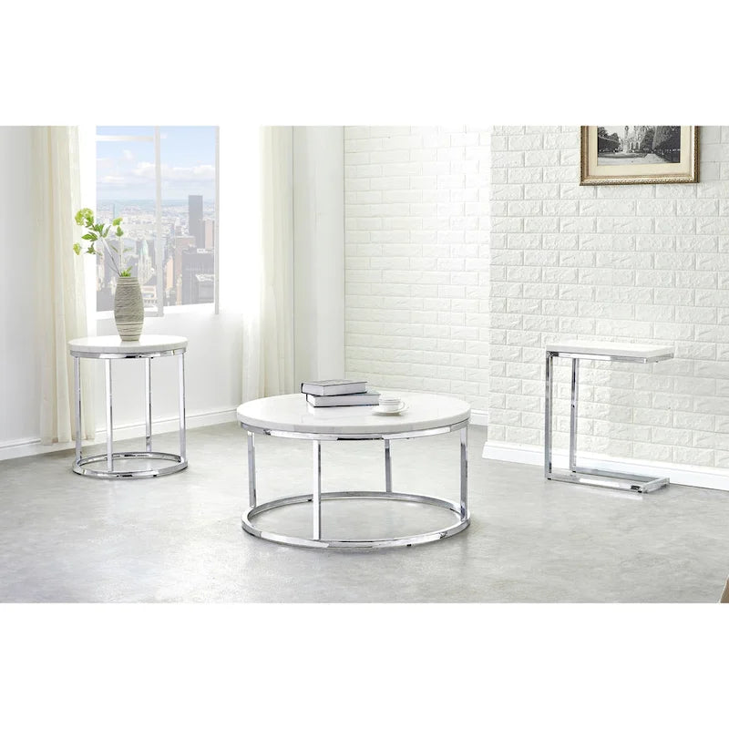 Steve Silver Eden White Marble Top Chairside Table