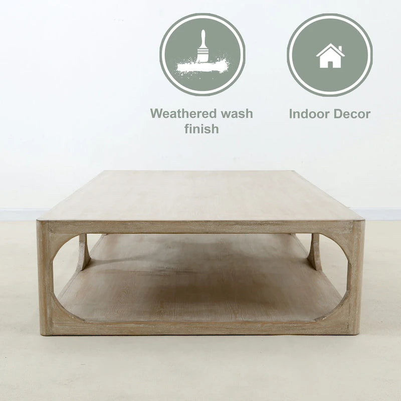 Artissance Reclaimed Wood Peking Ming Coffee Table, Small, 55 Inch Long, Weathered White Wash