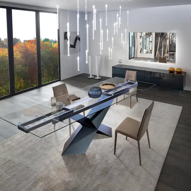 DAVEE Extendable Dining Table with Clear Glass Table Top - 106.3*35.43*29.53