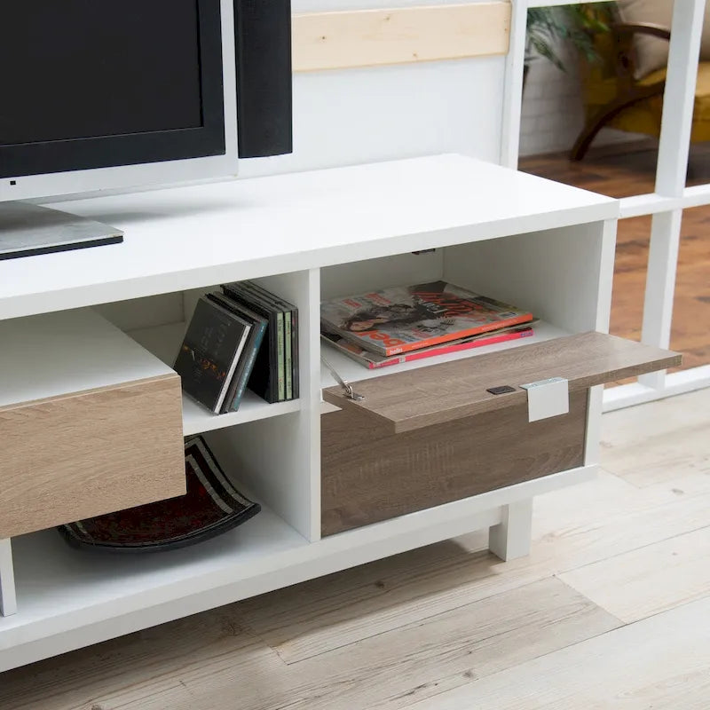 Yave Mid-century Modern White 70-inch Wood 2-Drawer TV Console by Furniture of America