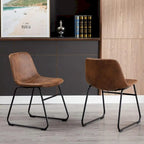Home Beyond Set of 2 Pcs Synthetic Leather Upholstered Dining Chairs Armlesss with Metal Frame UC-13BRN