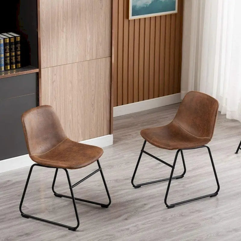 Home Beyond Set of 2 Pcs Synthetic Leather Upholstered Dining Chairs Armlesss with Metal Frame UC-13BRN
