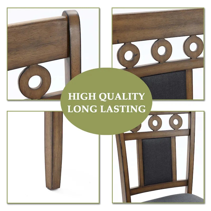 Modern Farmhouse Natural Rubberwood Upholstered Gray Dining Chair, Set of 2