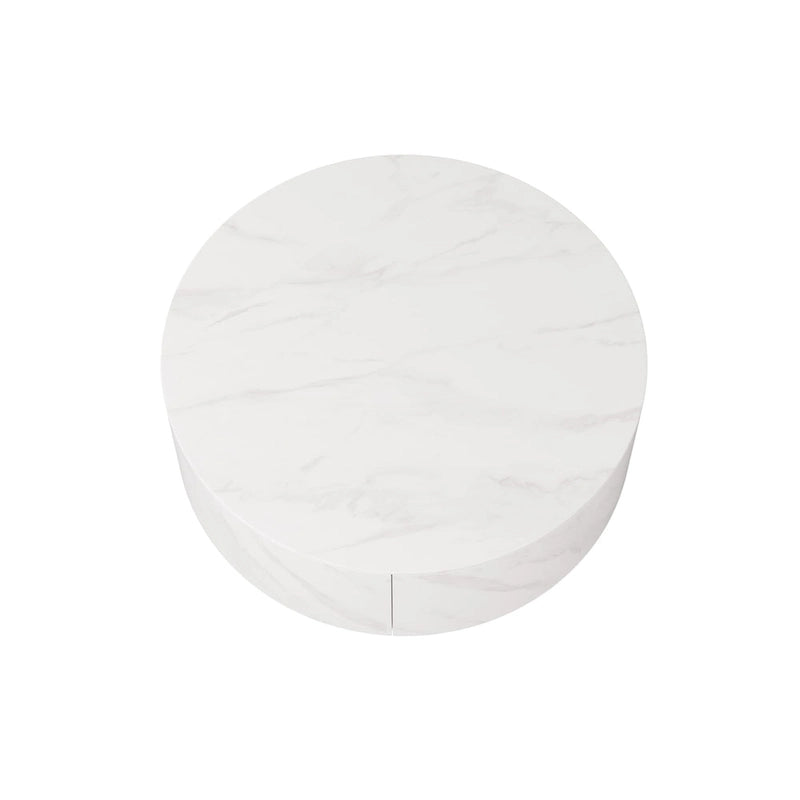 Faux Marble Top Round Modern Coffee Table with 2 Drawers