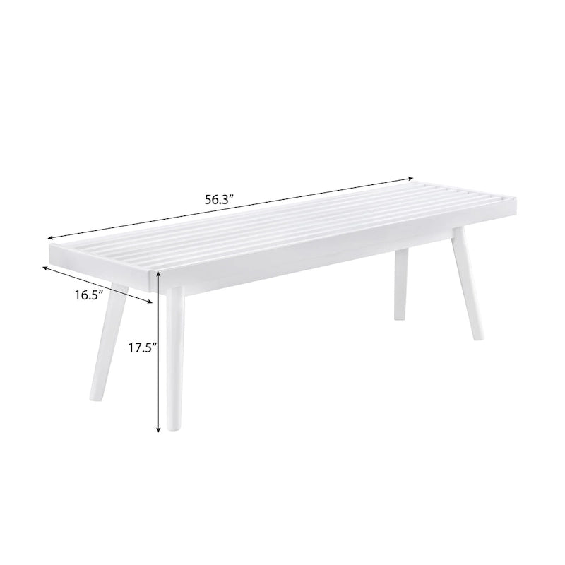 Roundhill Furniture Larwich Solid Wood Slatted Bench, White - 56.30W x 16.50D x 17.50H