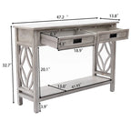 Grey Washed Wood 2-Drawer 1-Shelf Console and Entry Table - 32.7 H x 47.2 W x 13.8 D