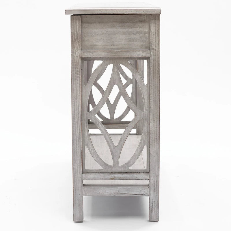 Grey Washed Wood 2-Drawer 1-Shelf Console and Entry Table - 32.7 H x 47.2 W x 13.8 D
