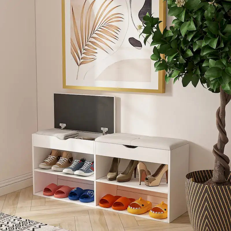 Shoe Storage Bench Padded Cushion Entryway Bench with Flip-Open Box - 47.2Wx21.2D