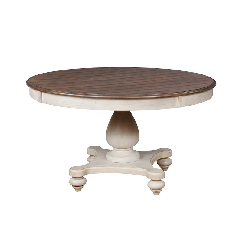 Roundhill Furniture Arch Weathered Oak Dining Set: Round Table, Four Chairs
