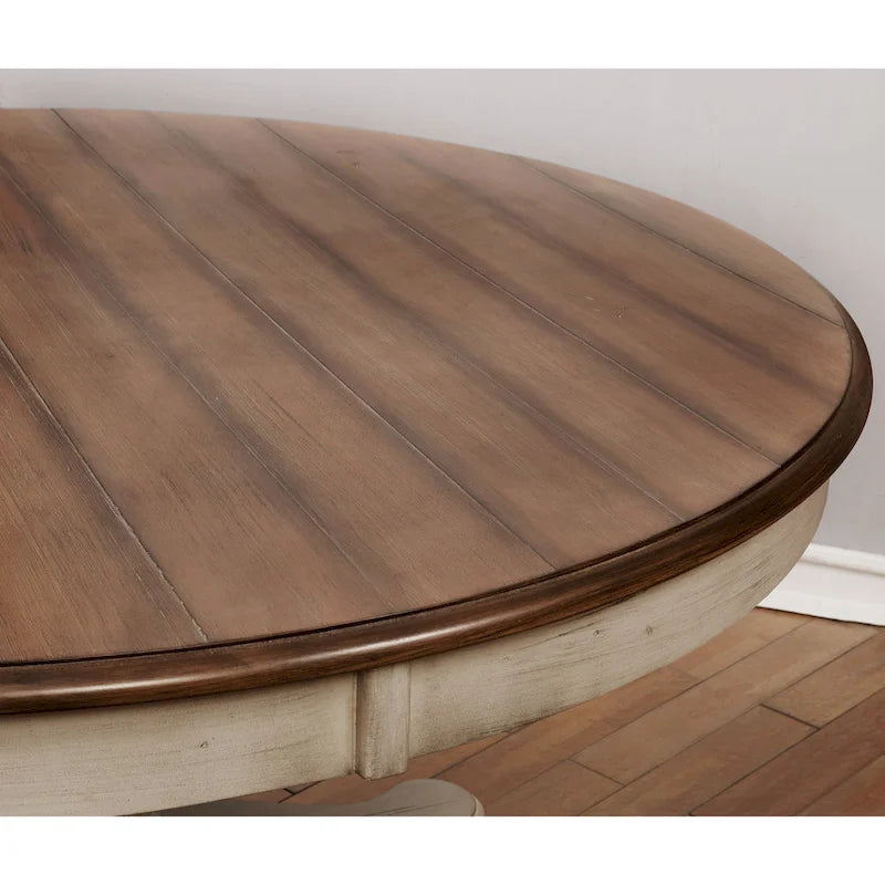 Roundhill Furniture Arch Weathered Oak Dining Set: Round Table, Four Chairs