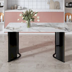 White Imitation Marble Rectangular Dining Table - White Marble