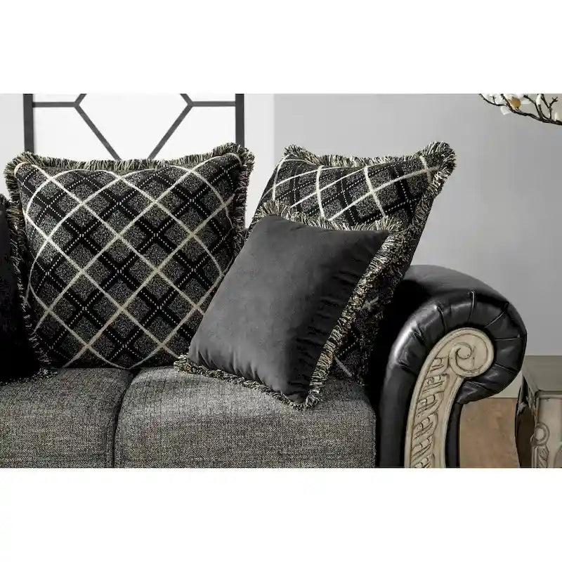 Roundhill Furniture San Marino 2-Tone Fabric Wooden Frame Sofa and Loveseat with 3 Tables Set in Ebony