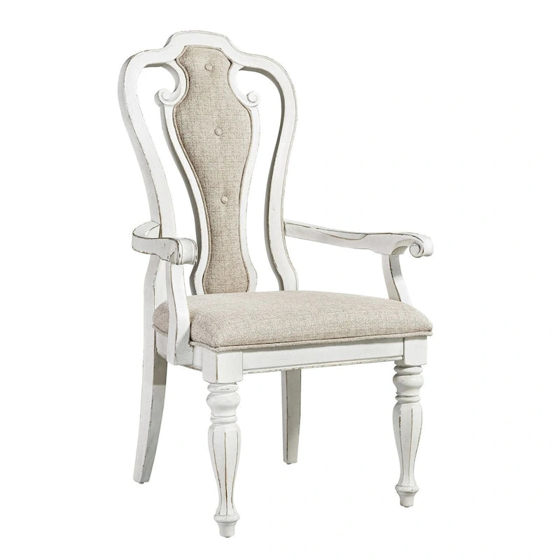 Magnolia Manor Antique White Weathered Bark Splat Back Uph Arm Chair (Set of 2)