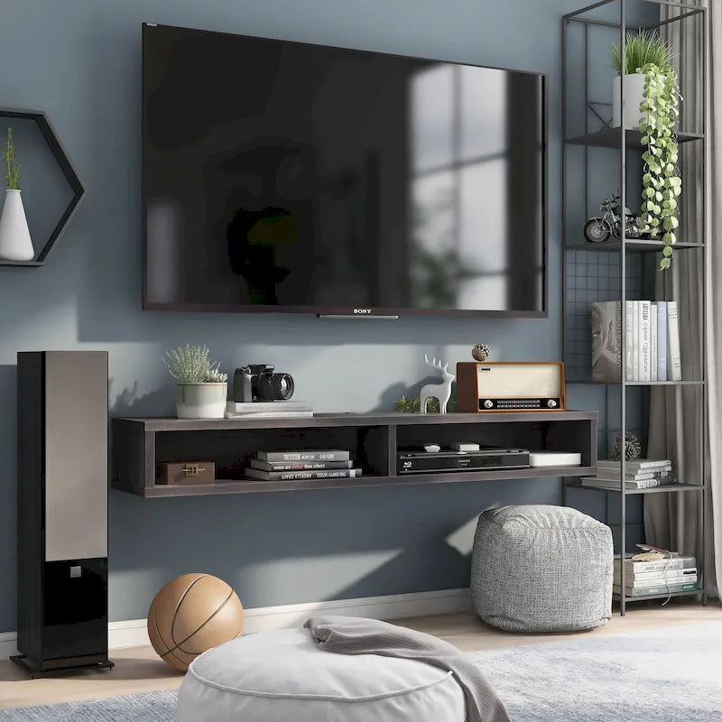 DH BASIC Wall-Mounted Gray 60 Open Shelf TV Console by Denhour