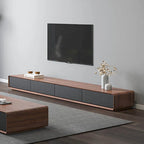 Modern Rectangular TV Stand with 4 Drawers, Wood Veneer Media Console, Walnut White, Soild Wooden, Fully-Assembled