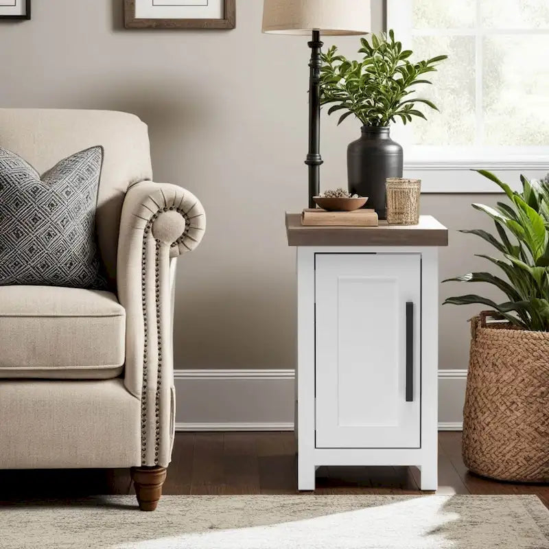 Bridgevine Home Modern Farmhouse 14 inch Chairside Table, No Assembly Required, Two-Tone Finish