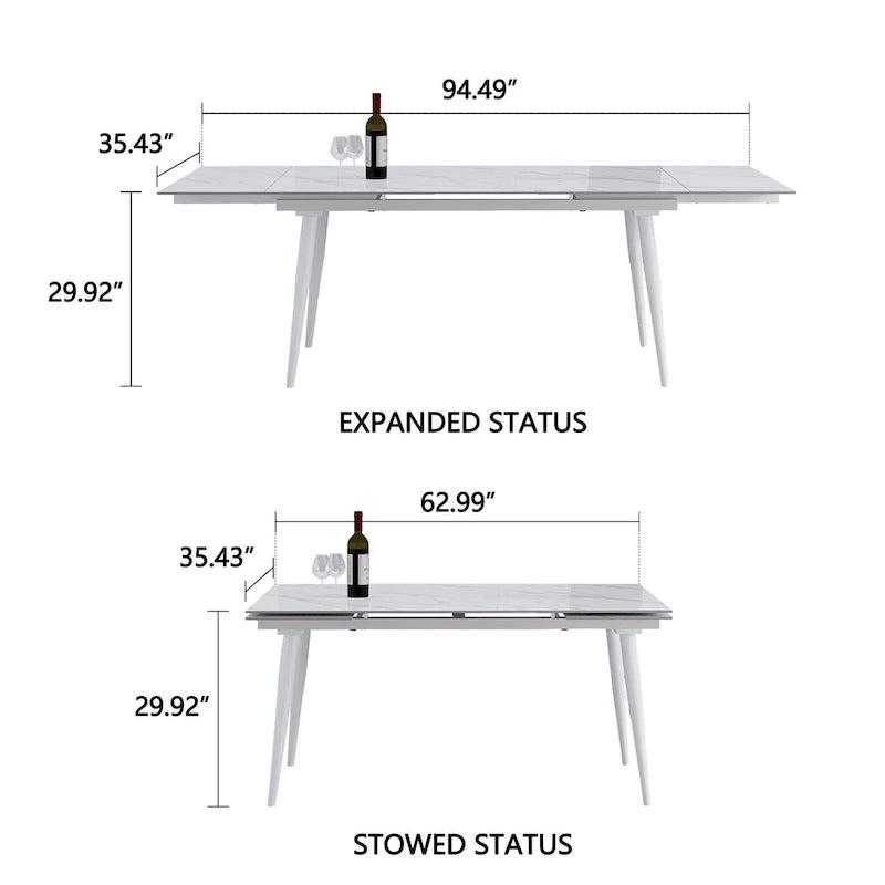 94.48 Rectangular Extendable Sintered Stone Dining Table