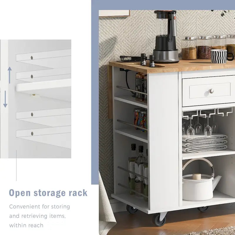 Kitchen Storage Island with Drop Leaf and Power Outlet