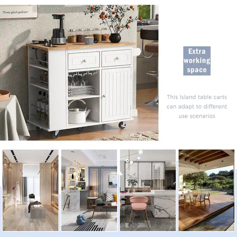 Kitchen Storage Island with Drop Leaf and Power Outlet