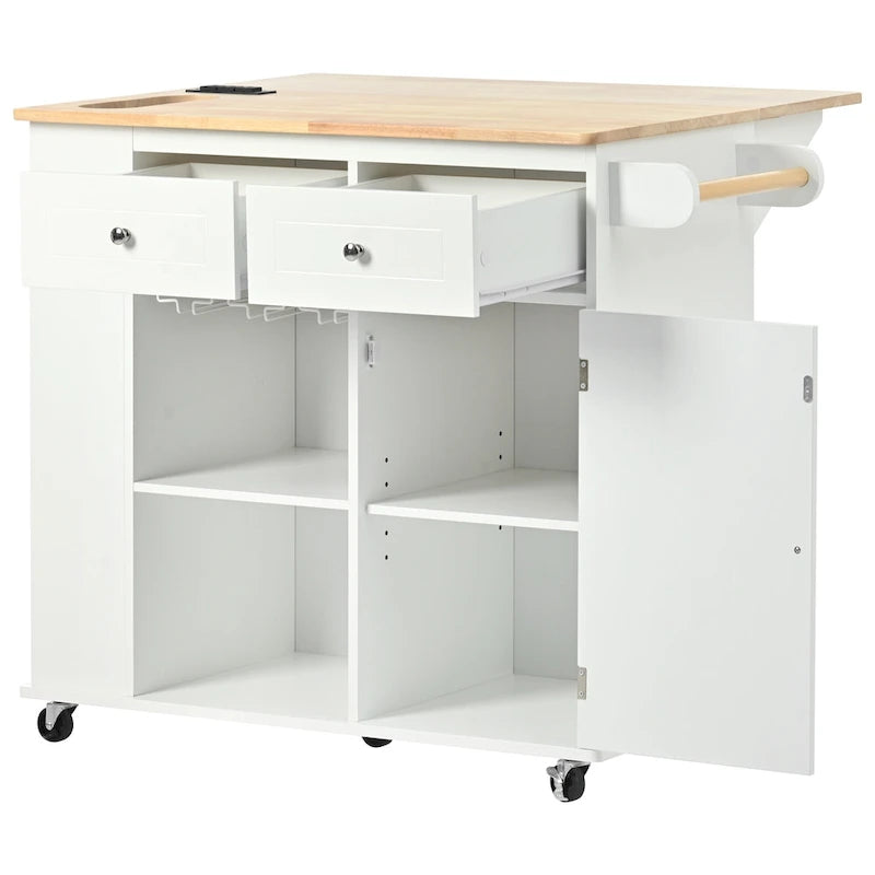 Kitchen Storage Island with Drop Leaf and Power Outlet