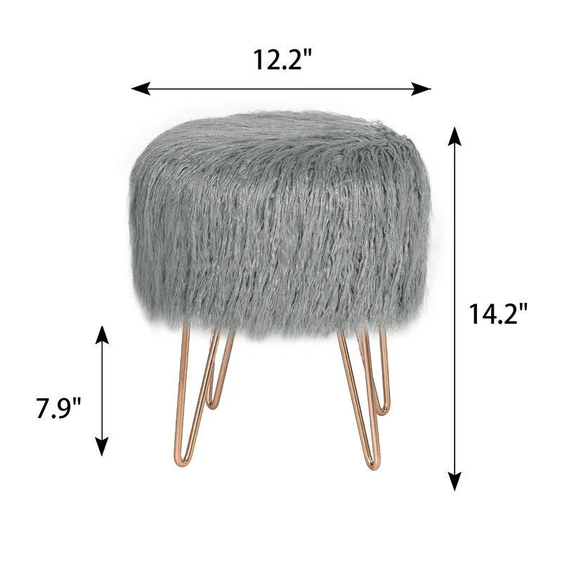 Adeco Vanity Stool Chair Soft Furry Footrest Stool Make Up Ottoman